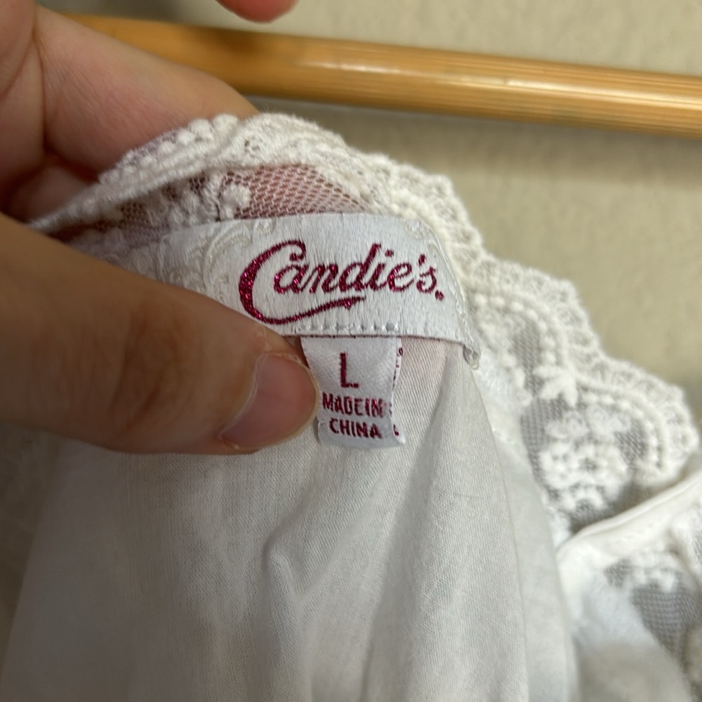 Candies Large White Lace Ribbon Coquette Babydoll Y2K Top - Picture 3 of 6